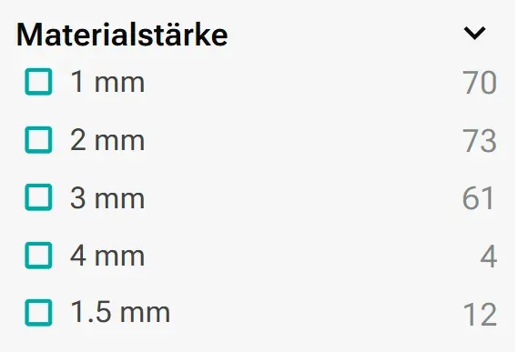 Auswahl der Materialstärke im formary Online-Shop