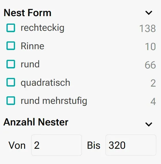 Auswahl der Nestform und Anzahl der Nester im formary Online-Shop für Standard-Tiefzieheinlagen