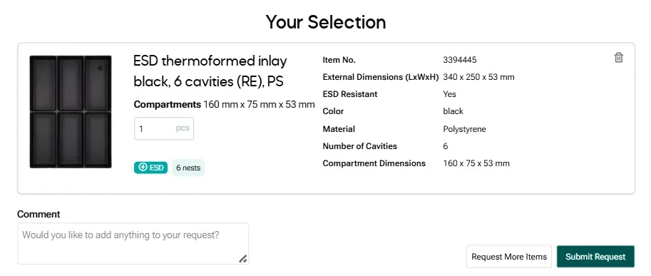 Cart view in the formary online shop