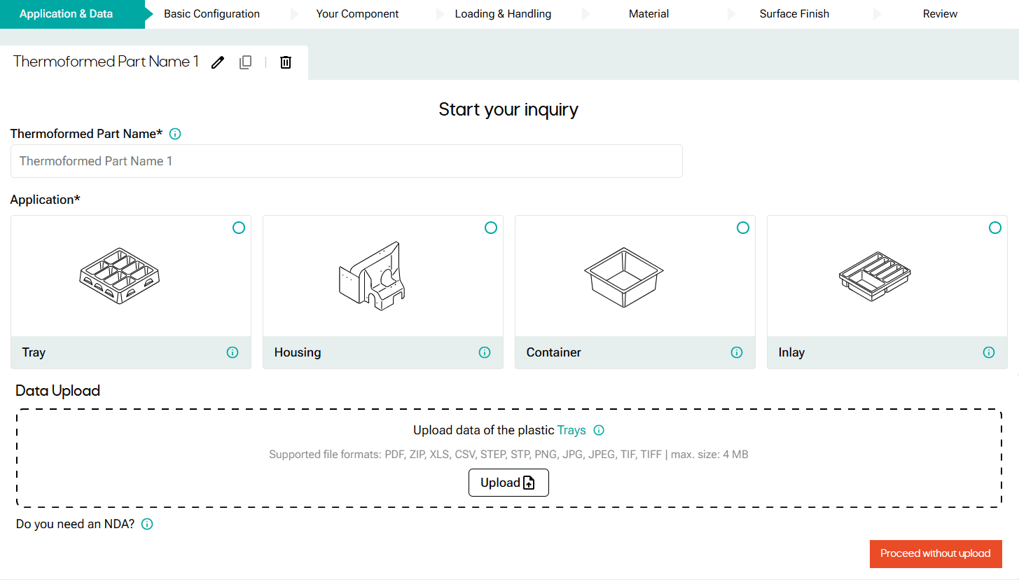 View of first step in the configurator
