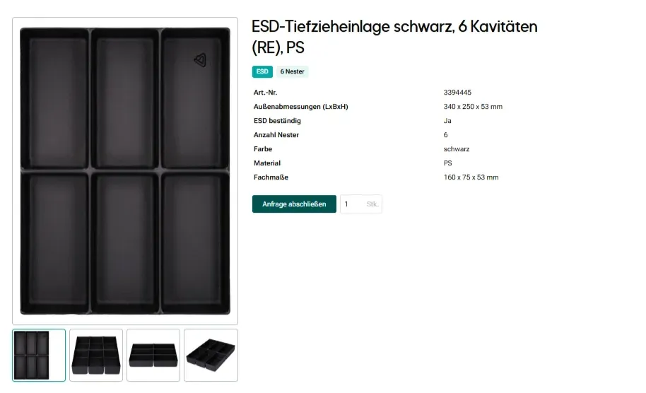 Hinzufügen der Standard-Tiefzieheinlage in den Warenkorb
