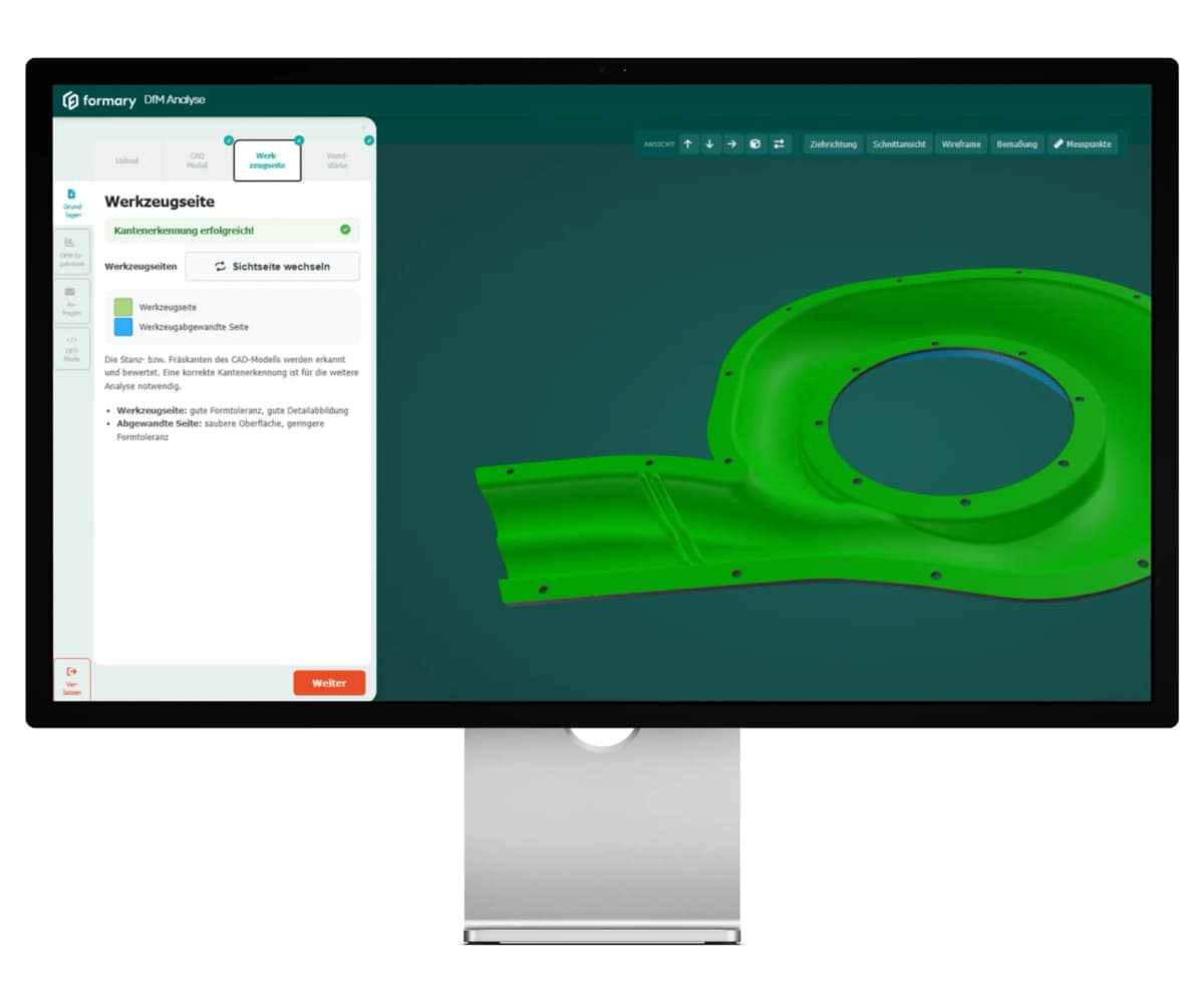 Mockup Werkzeugseite DfM Tool