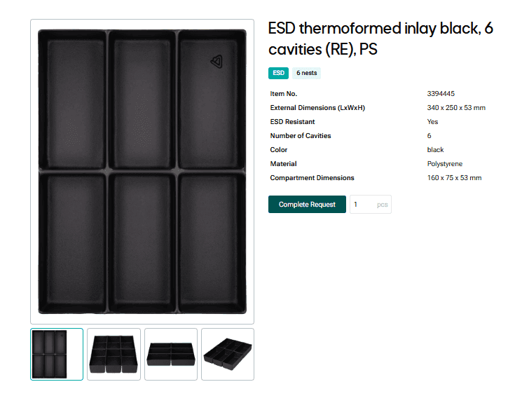 Product detail view when you add your insert to your cart
