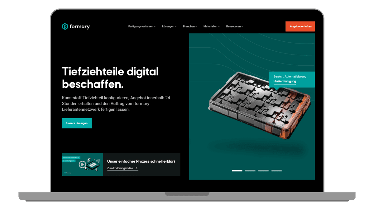 formary Startseite zur digitalen Beschaffung von Tiefziehteilen