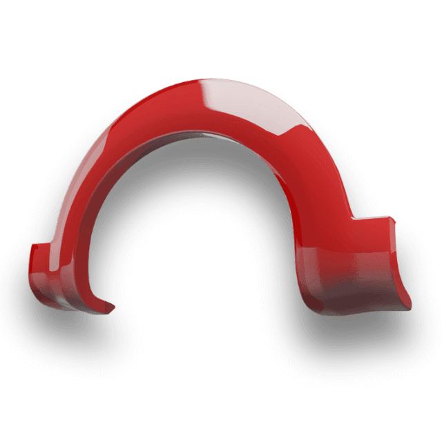 Rotes Tiefziehteil in Form einer Zierblende