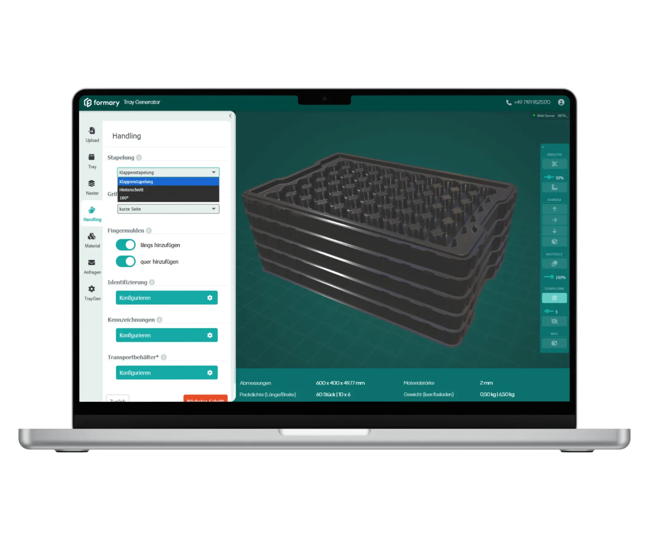 Stapelung der Tray im 3D Trays Viewer einstellen