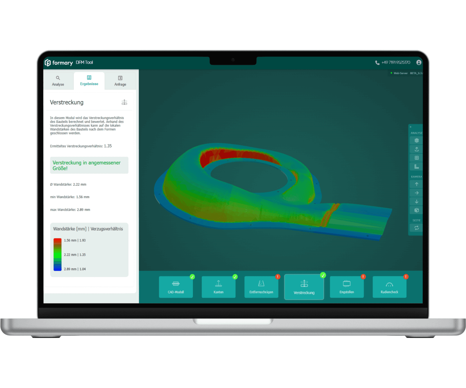Verstreckungsverhältnis validieren im DfM-Tool