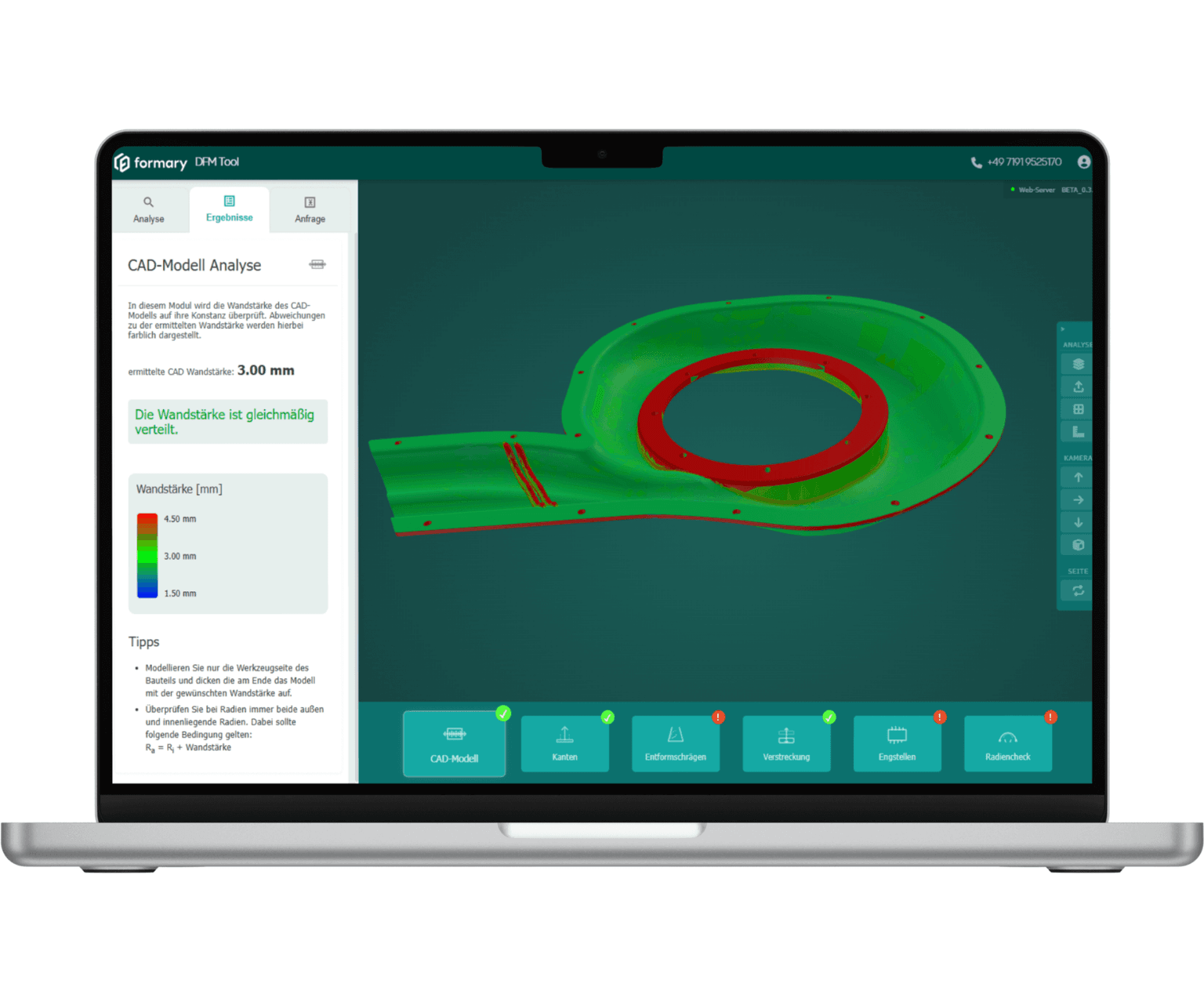 Wandstärkenverteilung analysieren im DfM-Analyse Tool